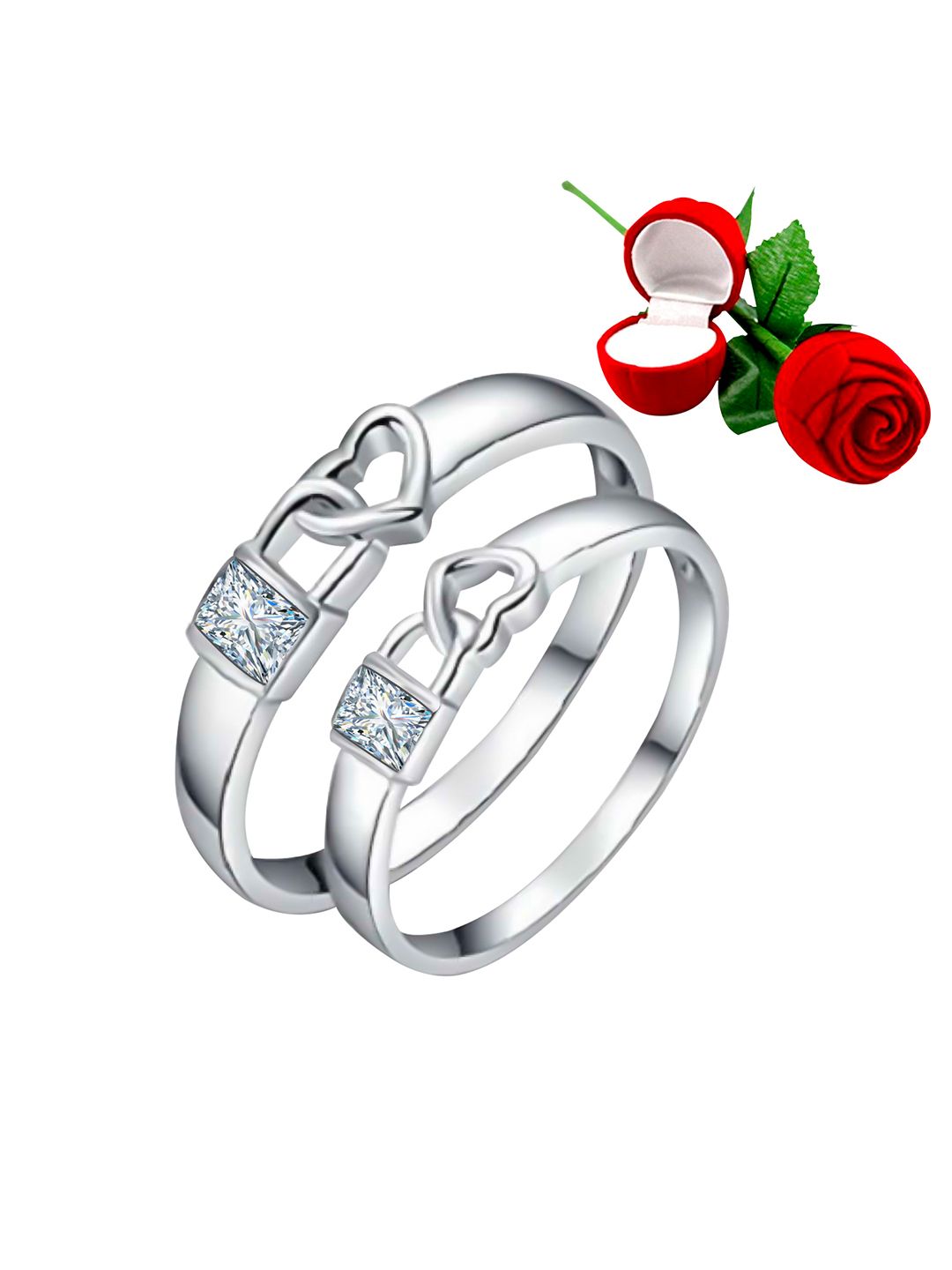 Silver Shine Set Of 2 Silver-Plated White Crystal-Studded Adjustable Finger Ring Price in India