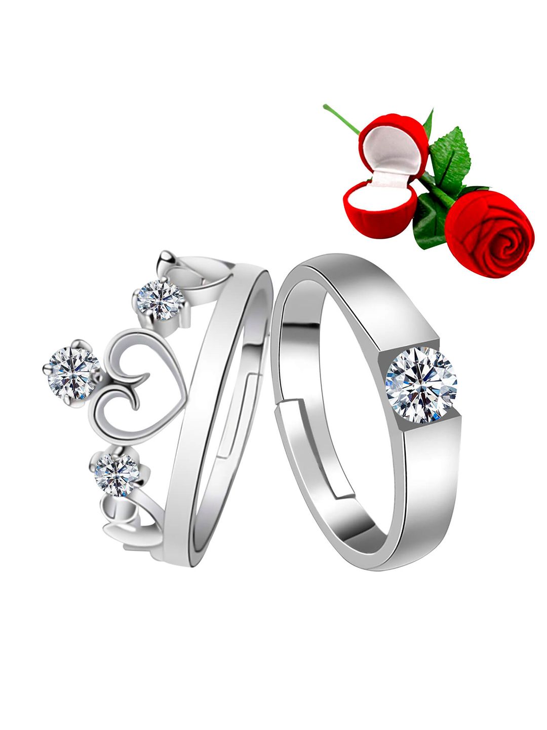 Silver Shine Silver-Plated Set of 2 Couple Rings Price in India