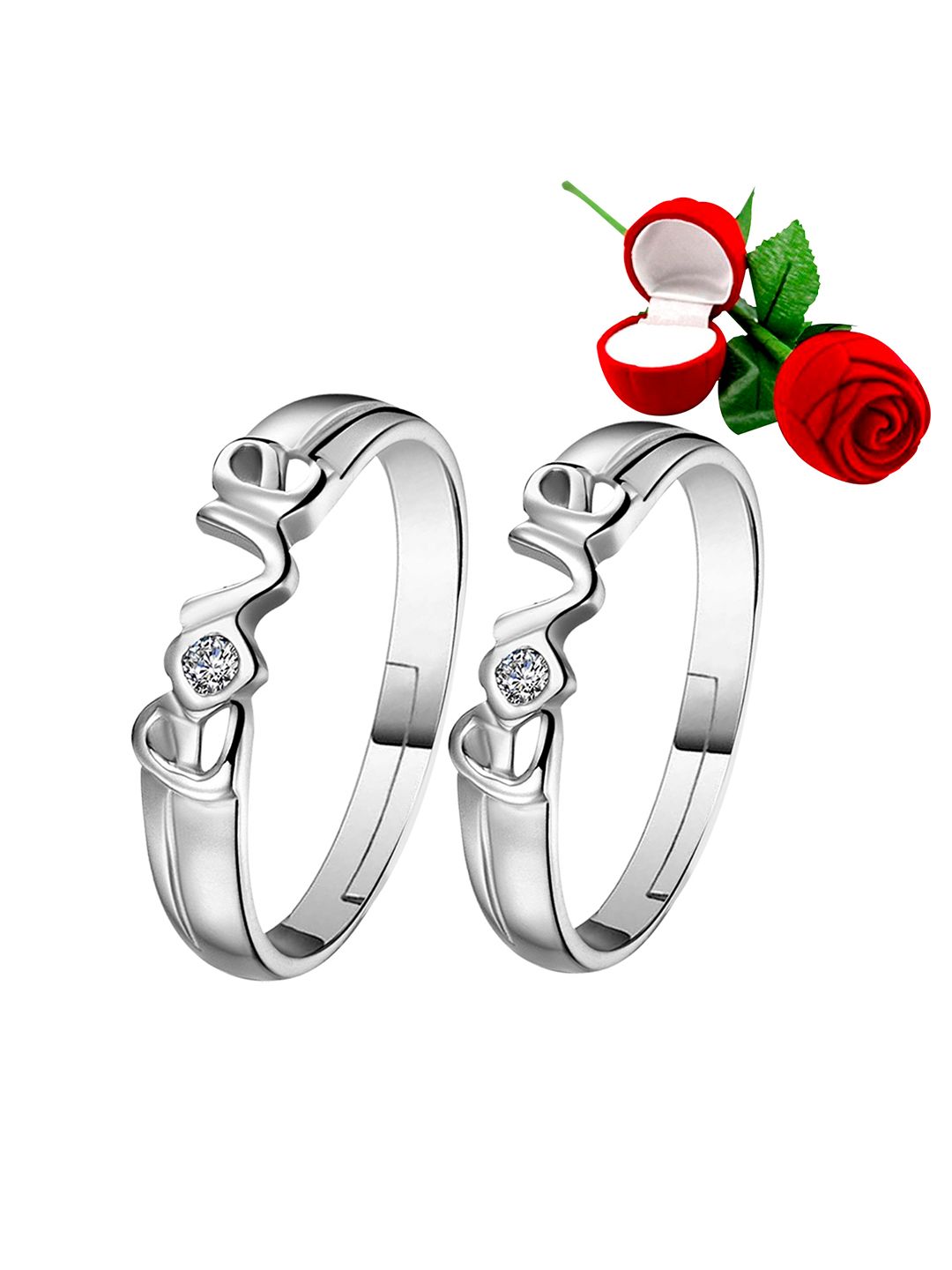 Silver Shine Set Of 2 Silver-Plated White Stone-Studded Adjustable Finger Ring Price in India