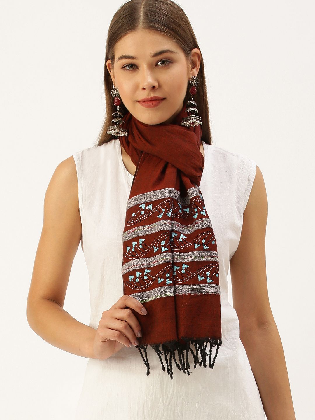 ArtEastri Women Maroon Solid Stole Price in India