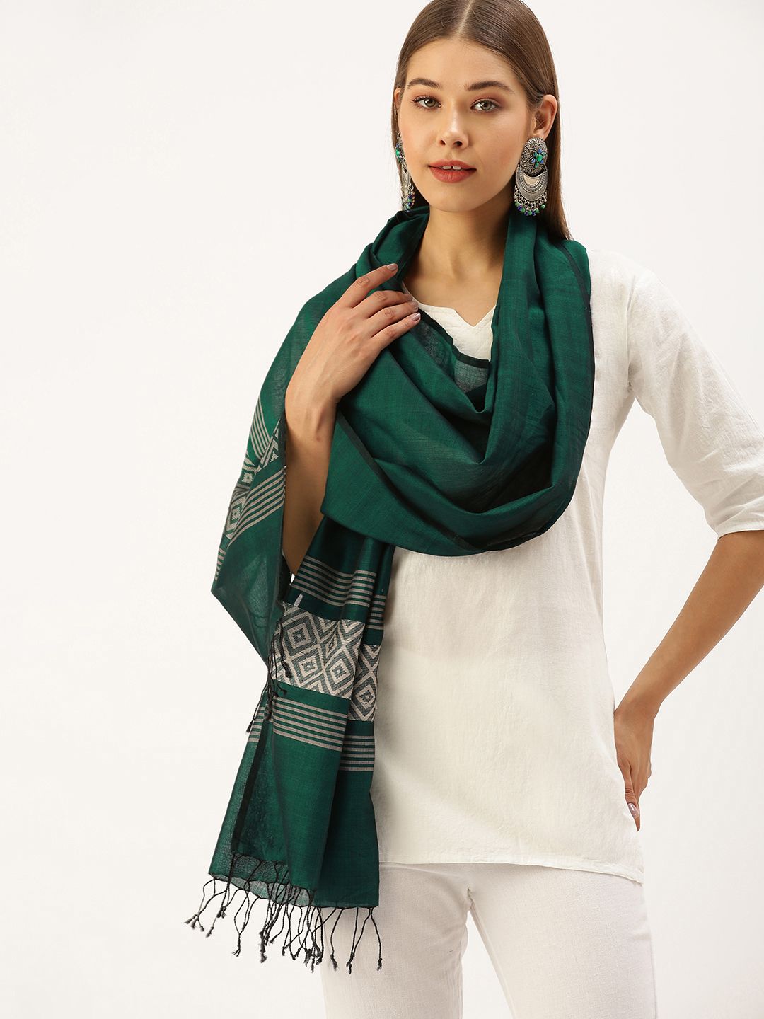 ArtEastri Women Green Cotton Handloom Stole Price in India