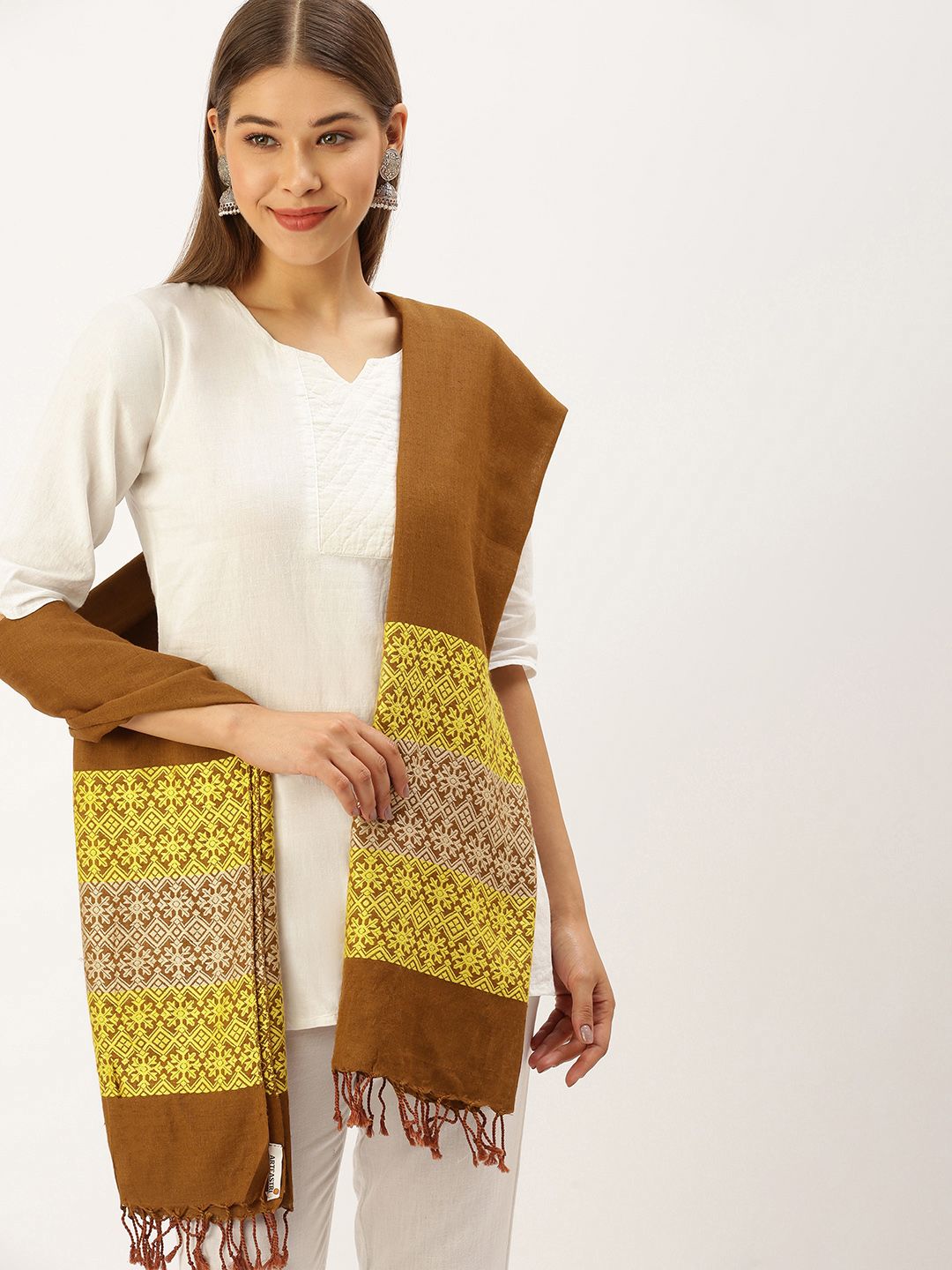 ArtEastri Women Brown Cotton Silk Handloom Stole Price in India