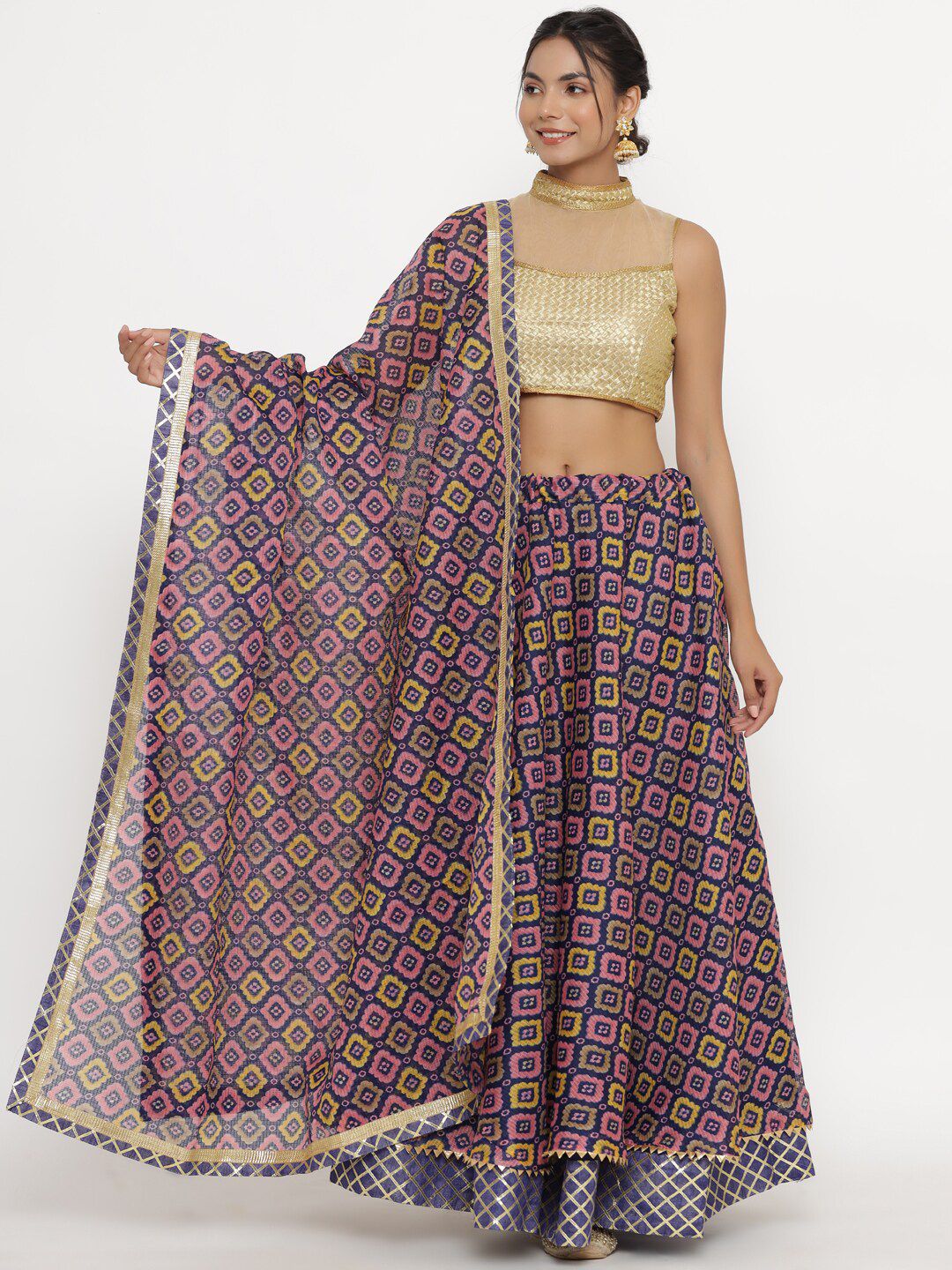 Kesarya Purple & Yellow Embellished Ready to Wear Lehenga & Unstitched Blouse With Dupatta Price in India