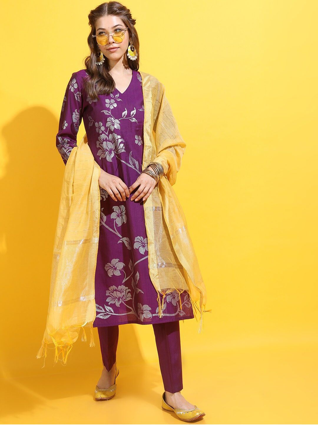 Vishudh Women Floral Kurta with Trouser & Dupatta Price in India