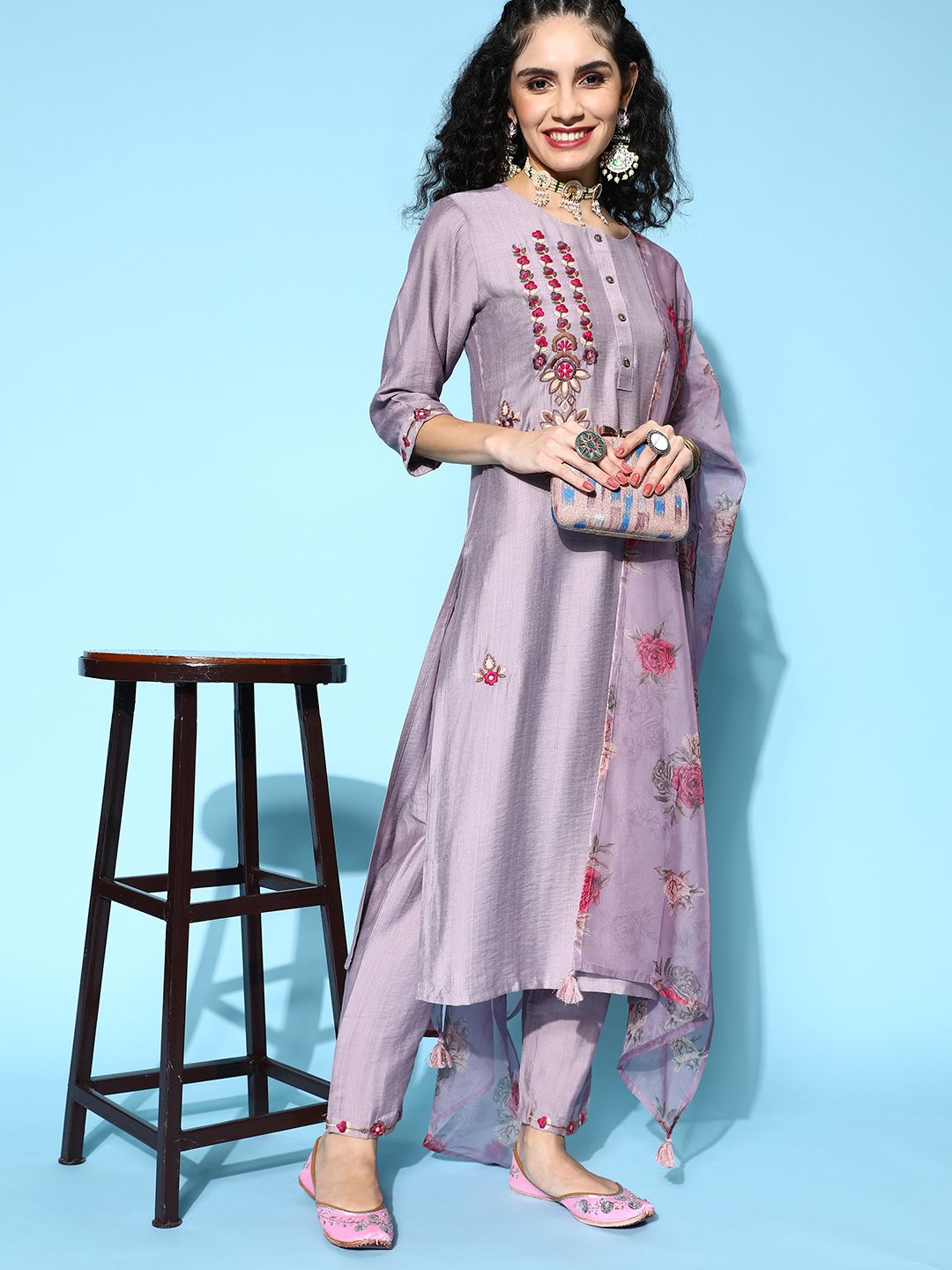 Indo Era Women Mauve Silk Blend Pakistani Suit Kurta Set Price in India