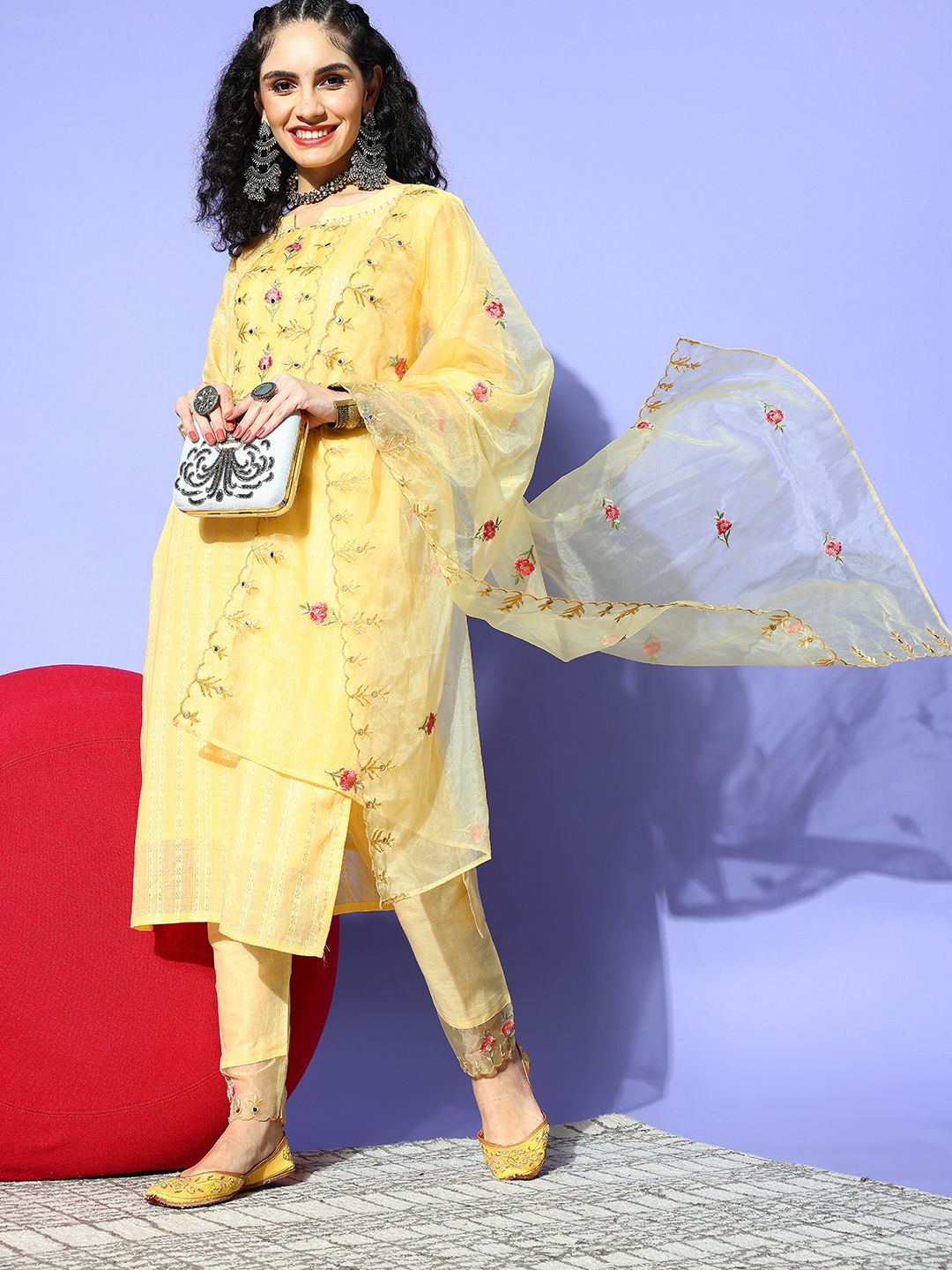 Indo Era Women Yellow Cotton Blend Pakistani Suit Kurta Set Price in India