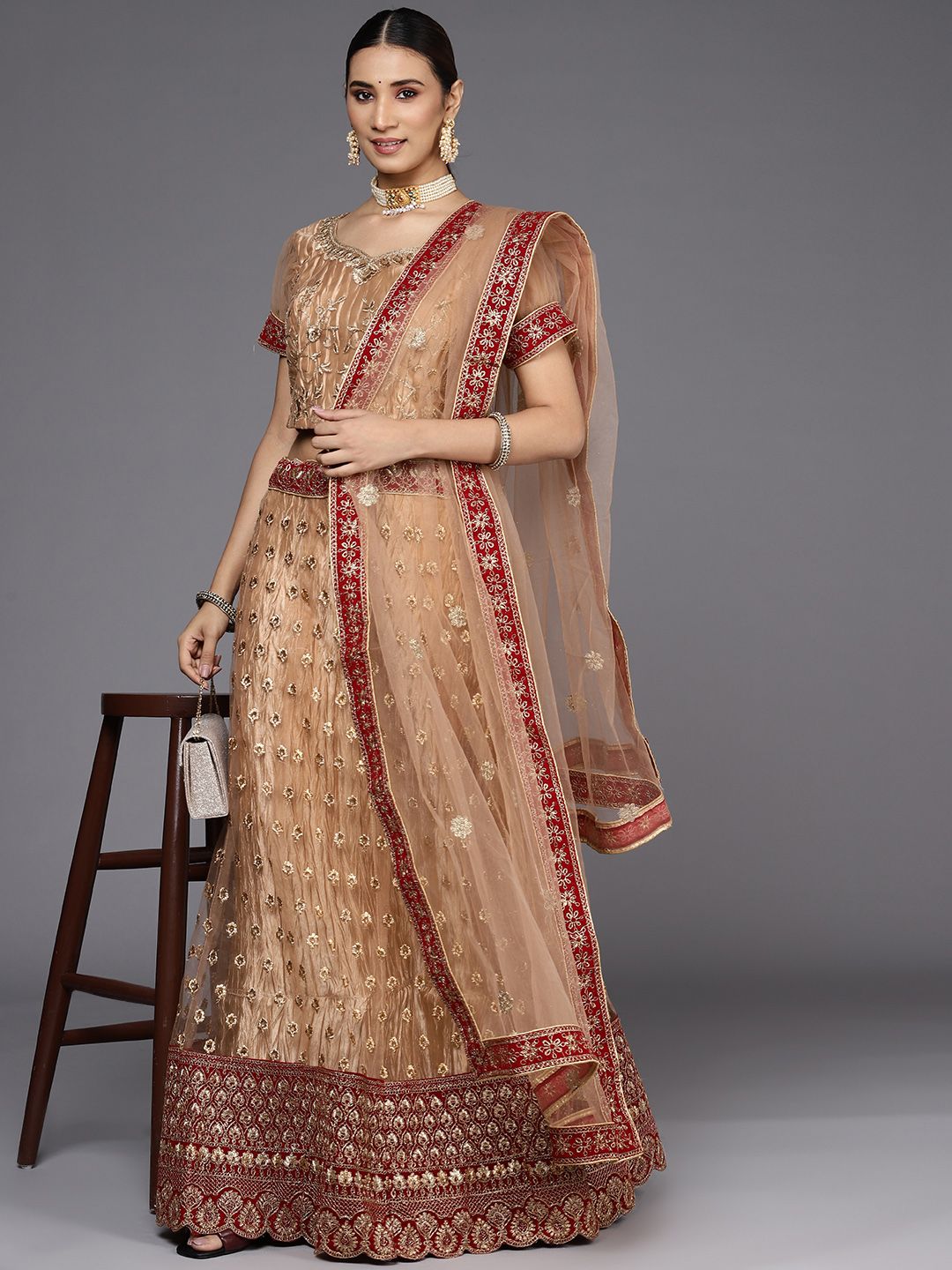 Chhabra 555 Beige Embroidered Semi-Stitched Lehenga & Unstitched Blouse With Dupatta Price in India