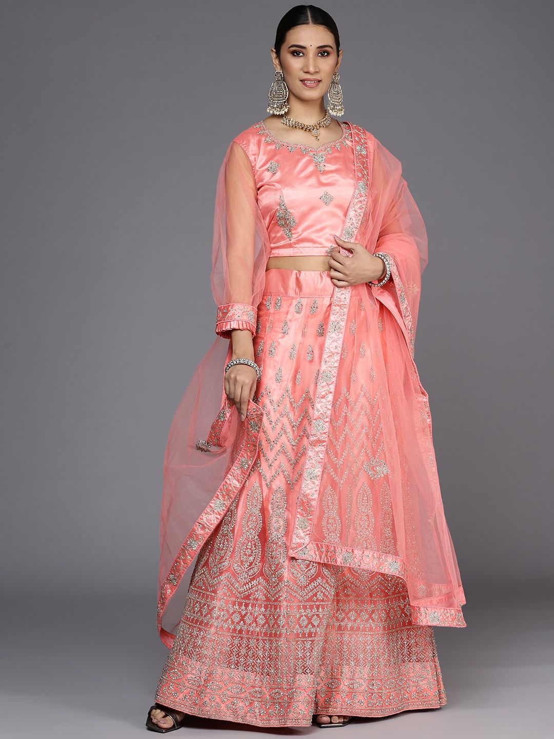 Chhabra 555 Pink Embellished Semi-Stitched Lehenga & Unstitched Blouse With Dupatta Price in India