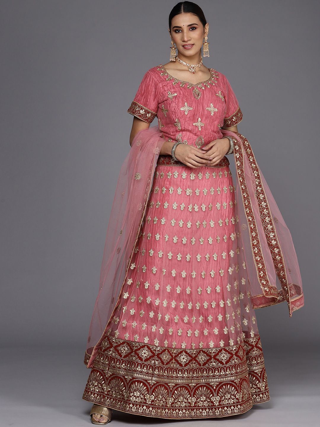 Chhabra 555 Pink Embroidered Semi-Stitched Lehenga & Unstitched Blouse With Dupatta Price in India