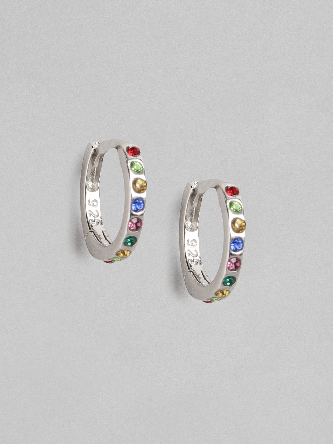 Zavya Tiny Rainbow Stone 925 Silver Hoop Earrings Price in India
