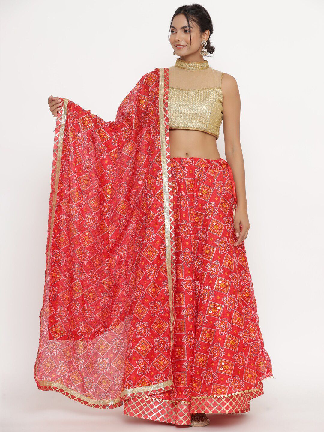 Kesarya Orange & Gold-Toned Embellished Lehenga & Unstitched Blouse With Dupatta Price in India