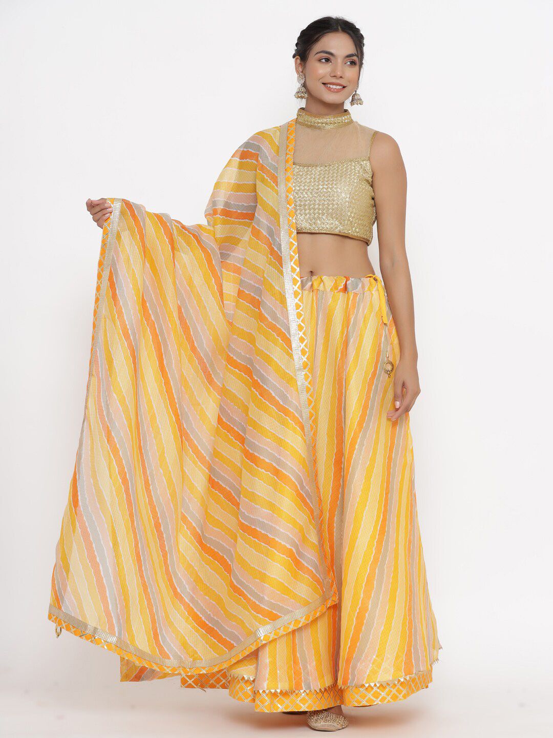 Kesarya Yellow & Gold-Toned Semi-Stitched Lehenga & Unstitched Blouse With Dupatta Price in India