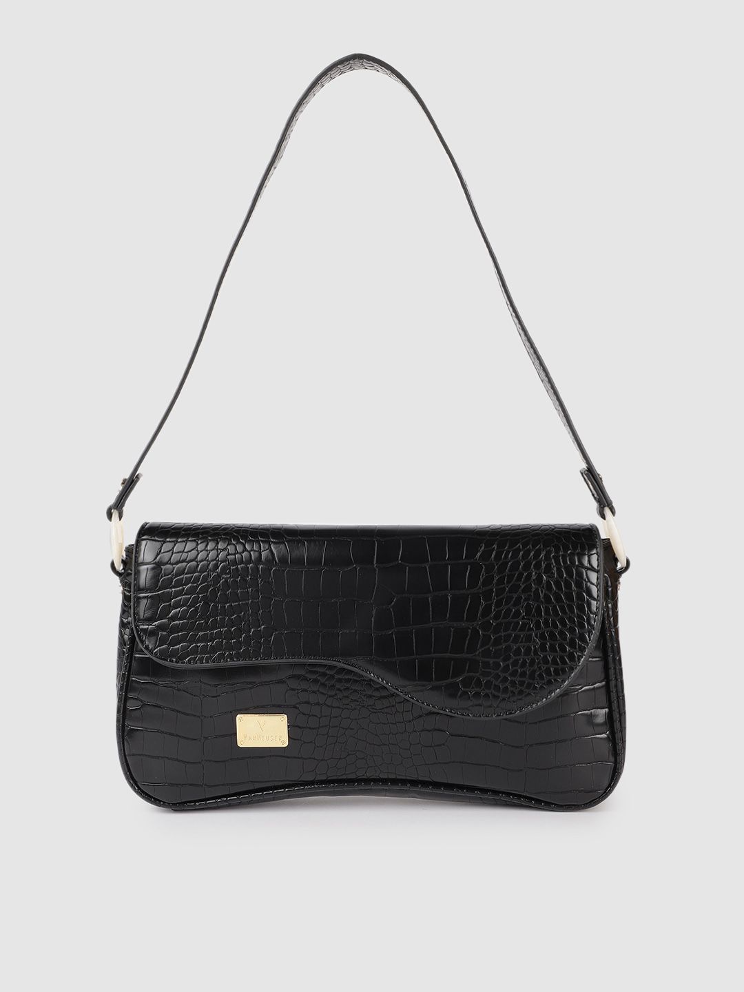 Van Heusen Black Animal Textured Structured Shoulder Bag Price in India