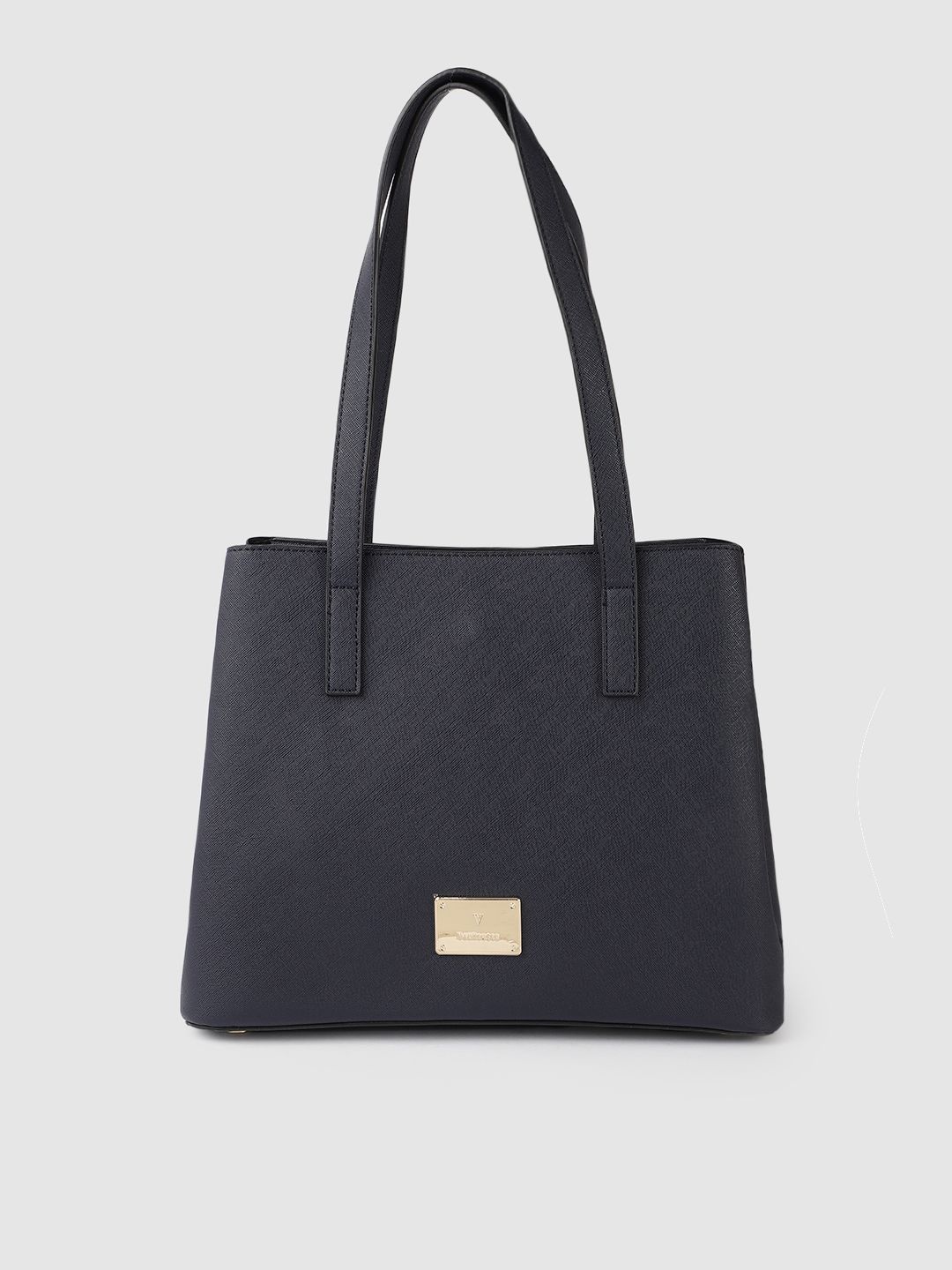 Van Heusen Navy Blue Solid Structured Shoulder Bag Price in India