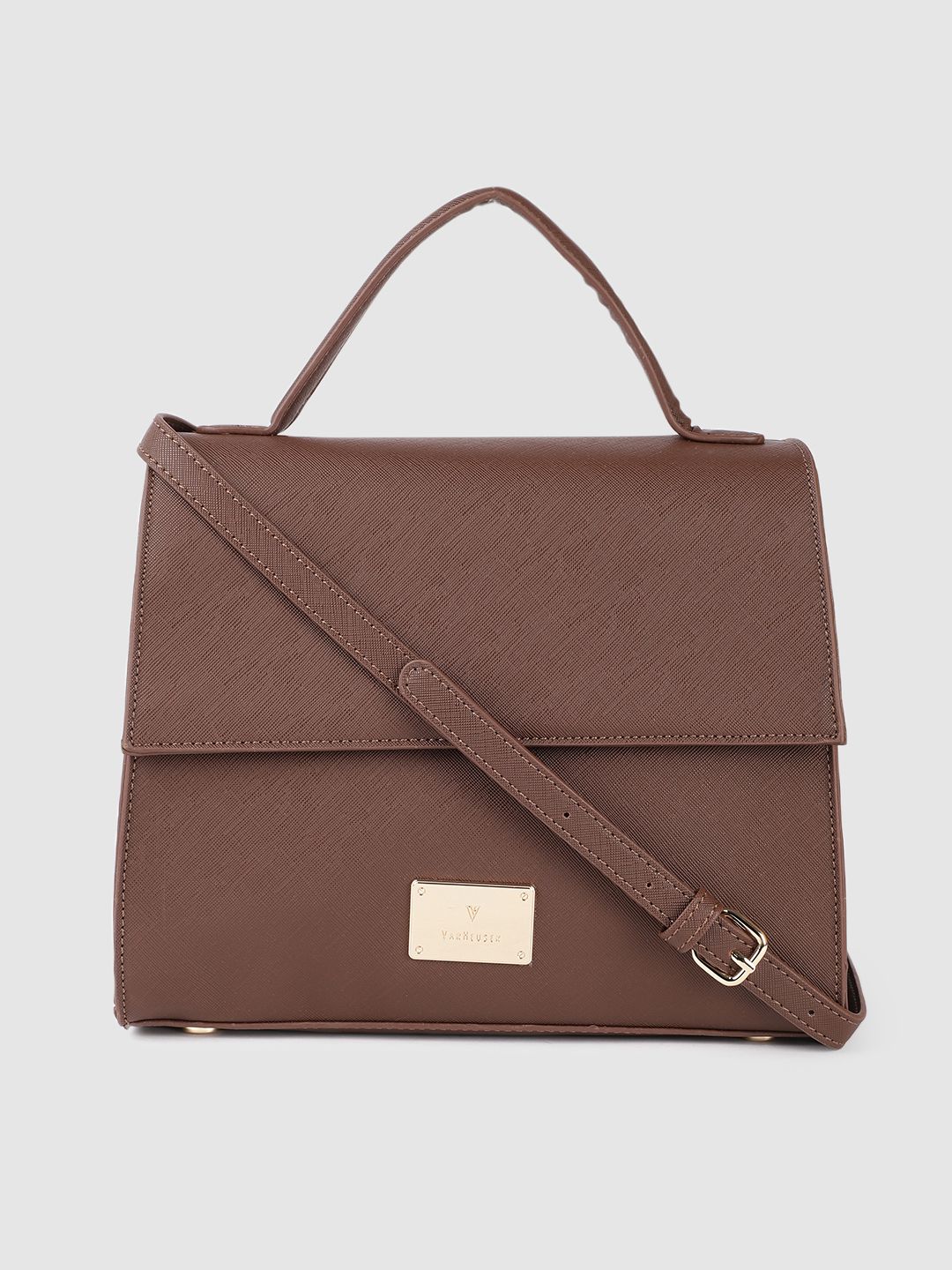 Van Heusen Brown Solid Structured Satchel Price in India