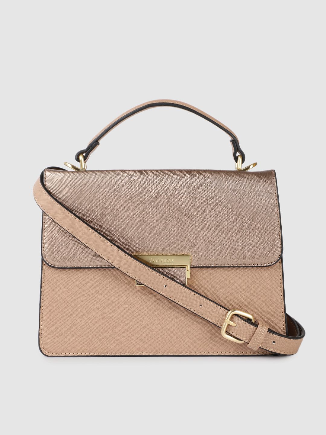 Van Heusen Rose Gold and Dusty Pink Colourblocked Structured Satchel Price in India