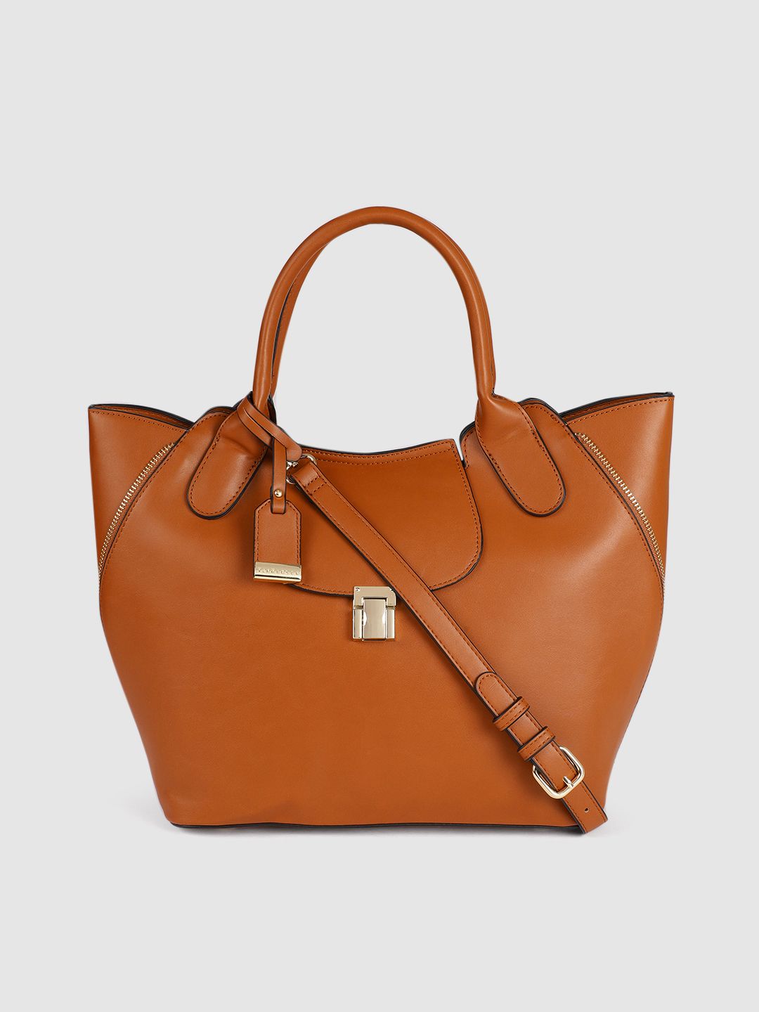 Van Heusen Tan Brown Solid Structured Shoulder Bag Price in India