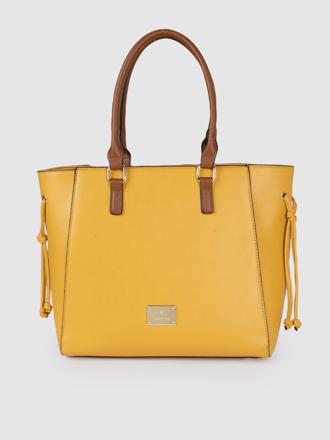 Van Heusen Mustard Yellow Solid Tote Bag With Tasselled Detail Price in India