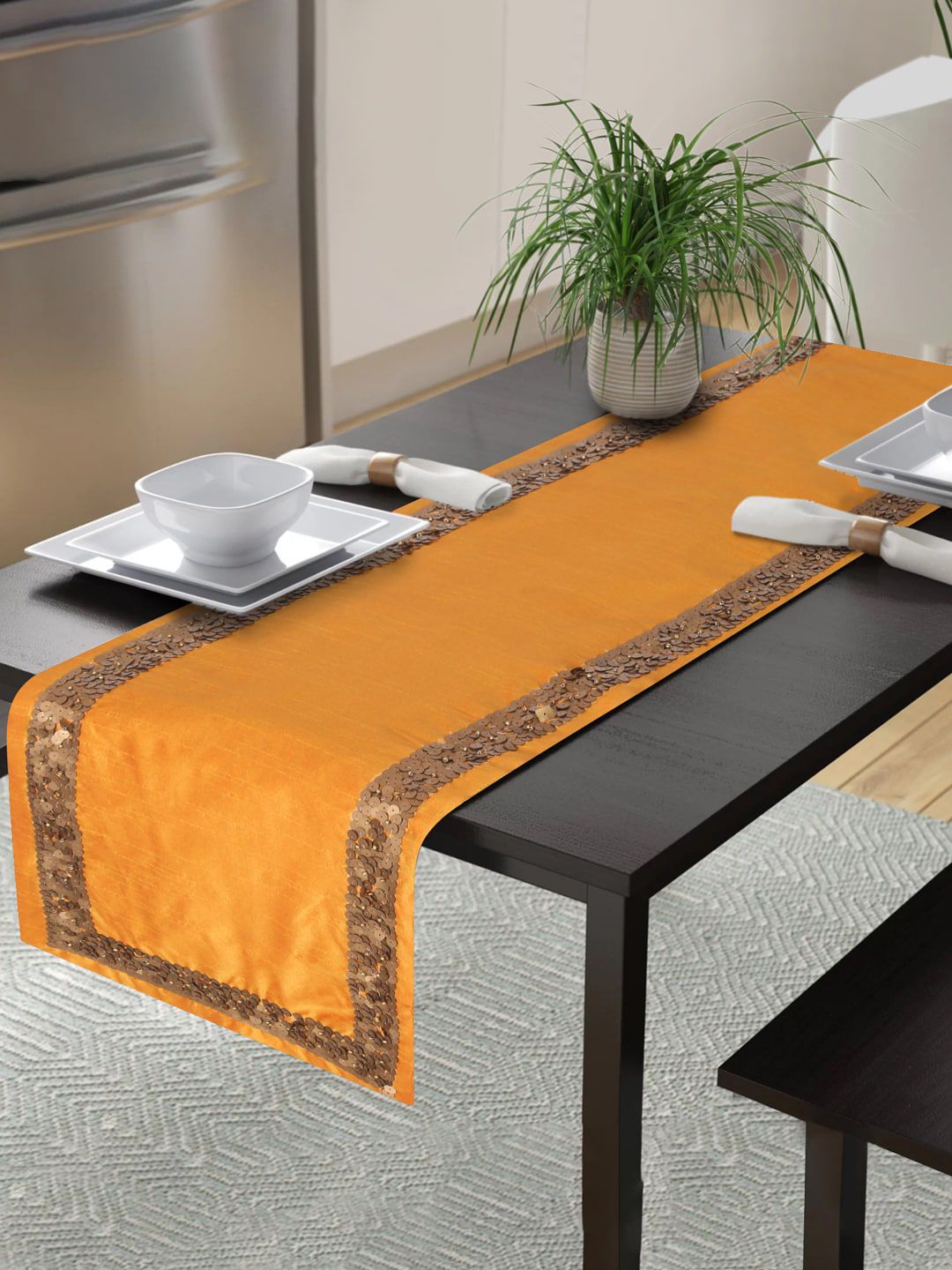 Alina decor Yellow Embellished Table Runner Price in India
