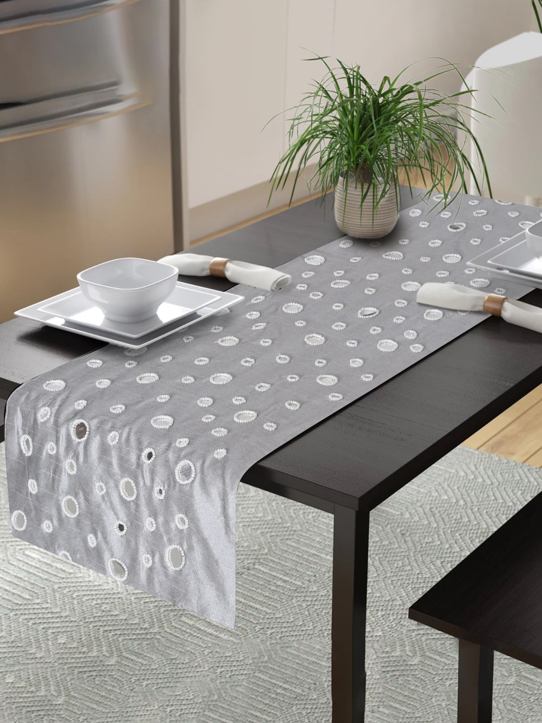 Alina decor Grey Embroidered Table Runners Price in India