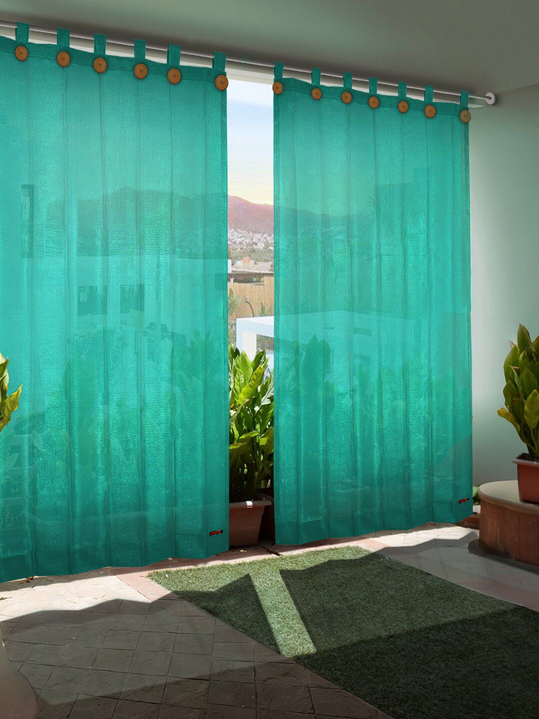 Hippo Green Set of 2 Room Darkening Balcony Curtain Price in India
