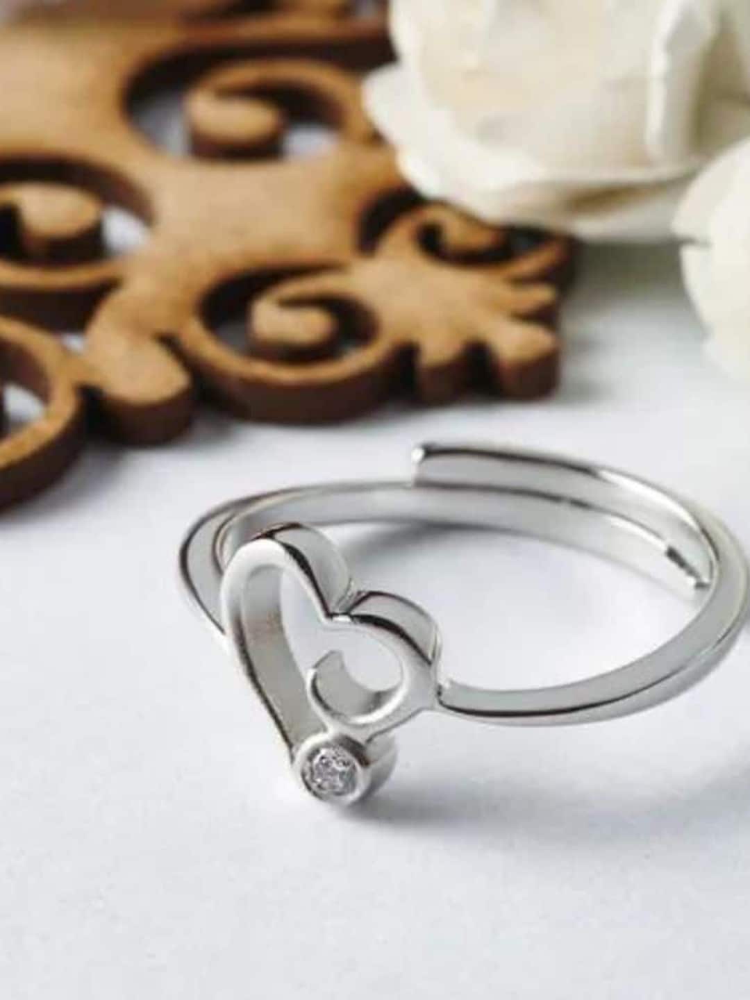SILBERRY Rhodium Plated Heart Silver Ring Price in India