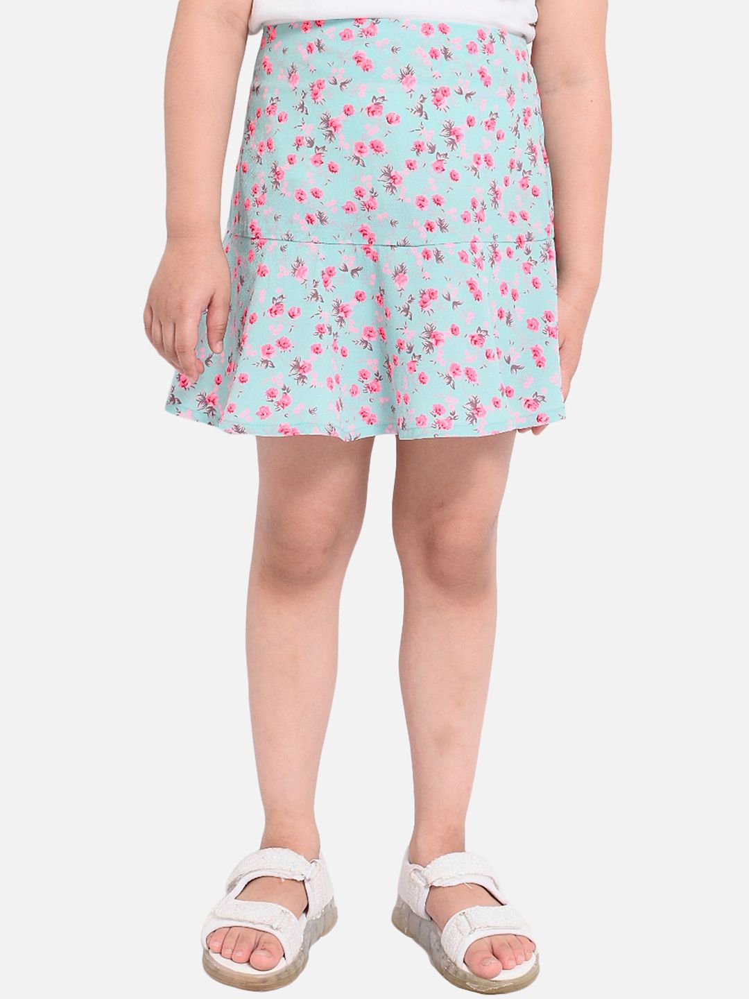Natilene Girls Turquoise Blue Printed Mini Length Skirts