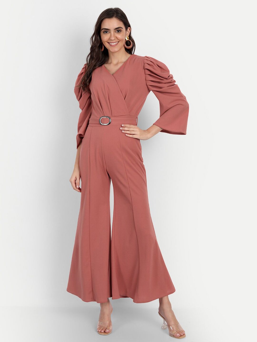 BROADSTAR Pink V Neck Basic Jumpsuit Price in India