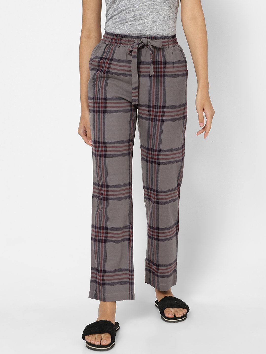 VASTRADO Grey Checked Cotton Lounge Pants Price in India