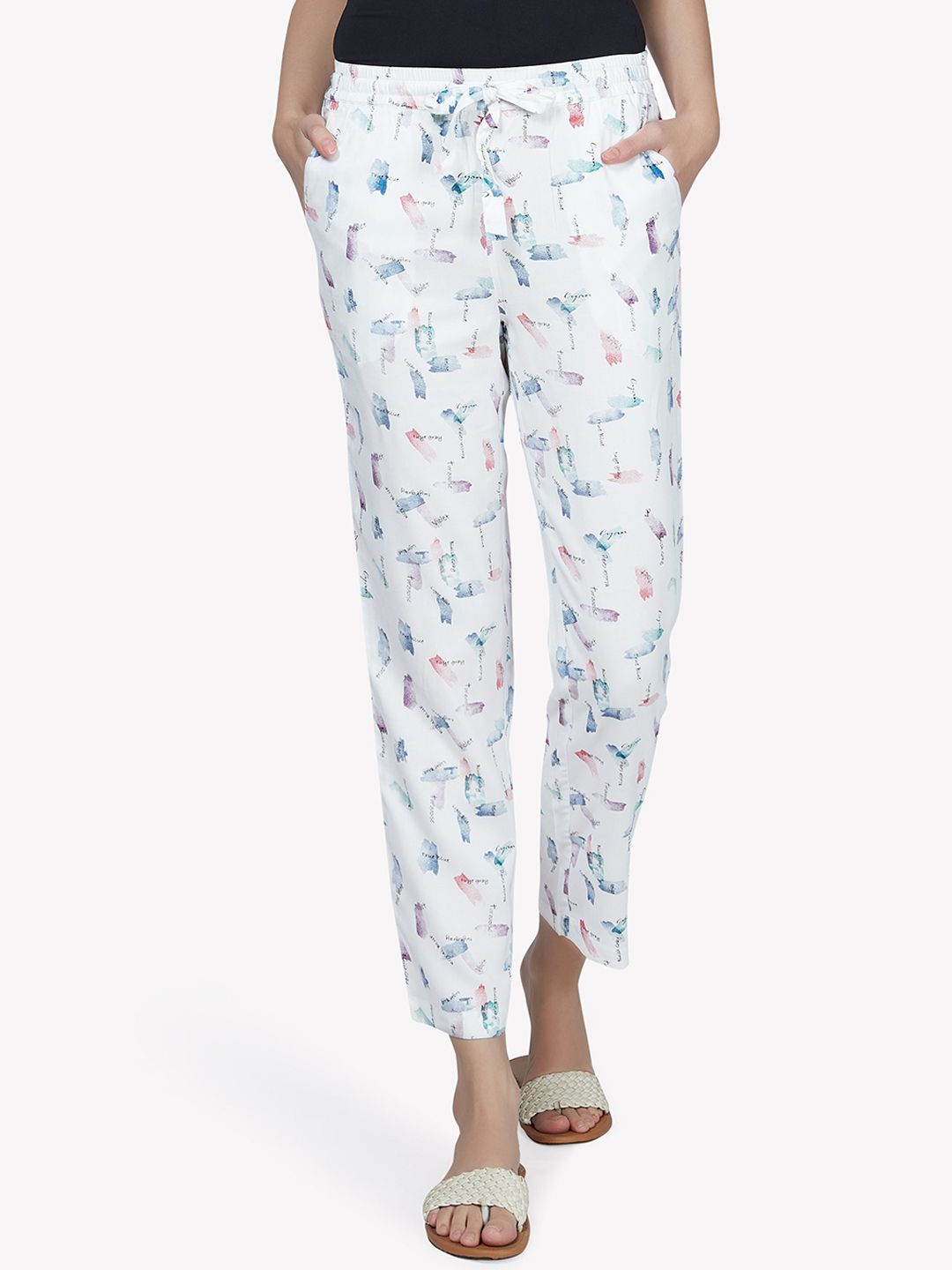 VASTRADO Women White & Blue Printed Lounge Pants Price in India