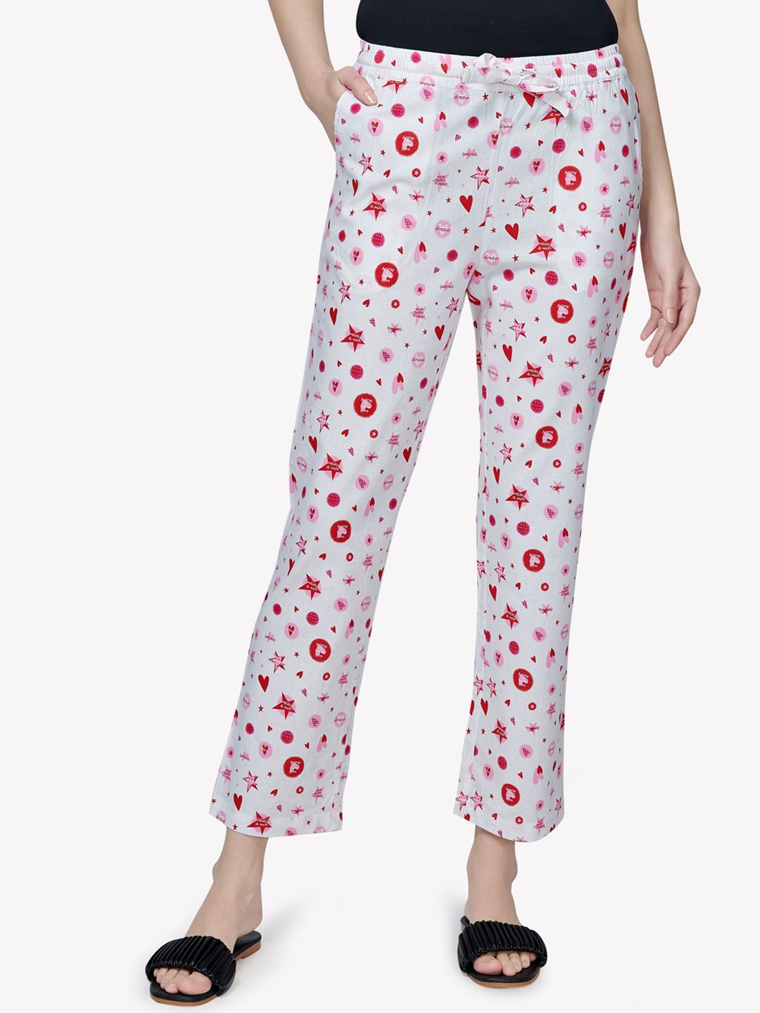 VASTRADO Women White & Pink Printed Lounge Pants Price in India