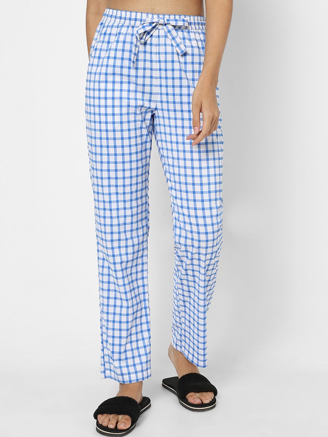 VASTRADO Women Blue Checked Cotton Lounge Pants Price in India