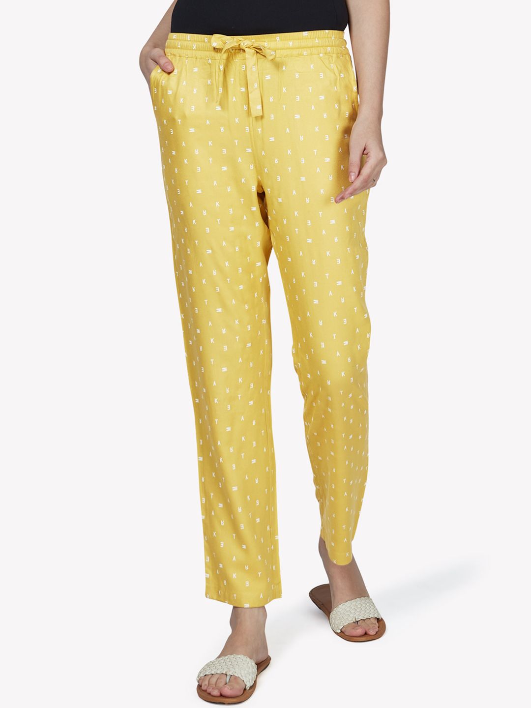 VASTRADO Women Yellow Printed Cotton Lounge Pants Price in India