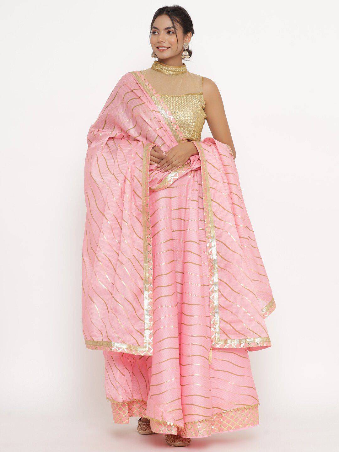 Kesarya Pink & Silver-Toned Embellished Ready to Wear Lehenga & Unstitched Blouse With Dupatta Price in India