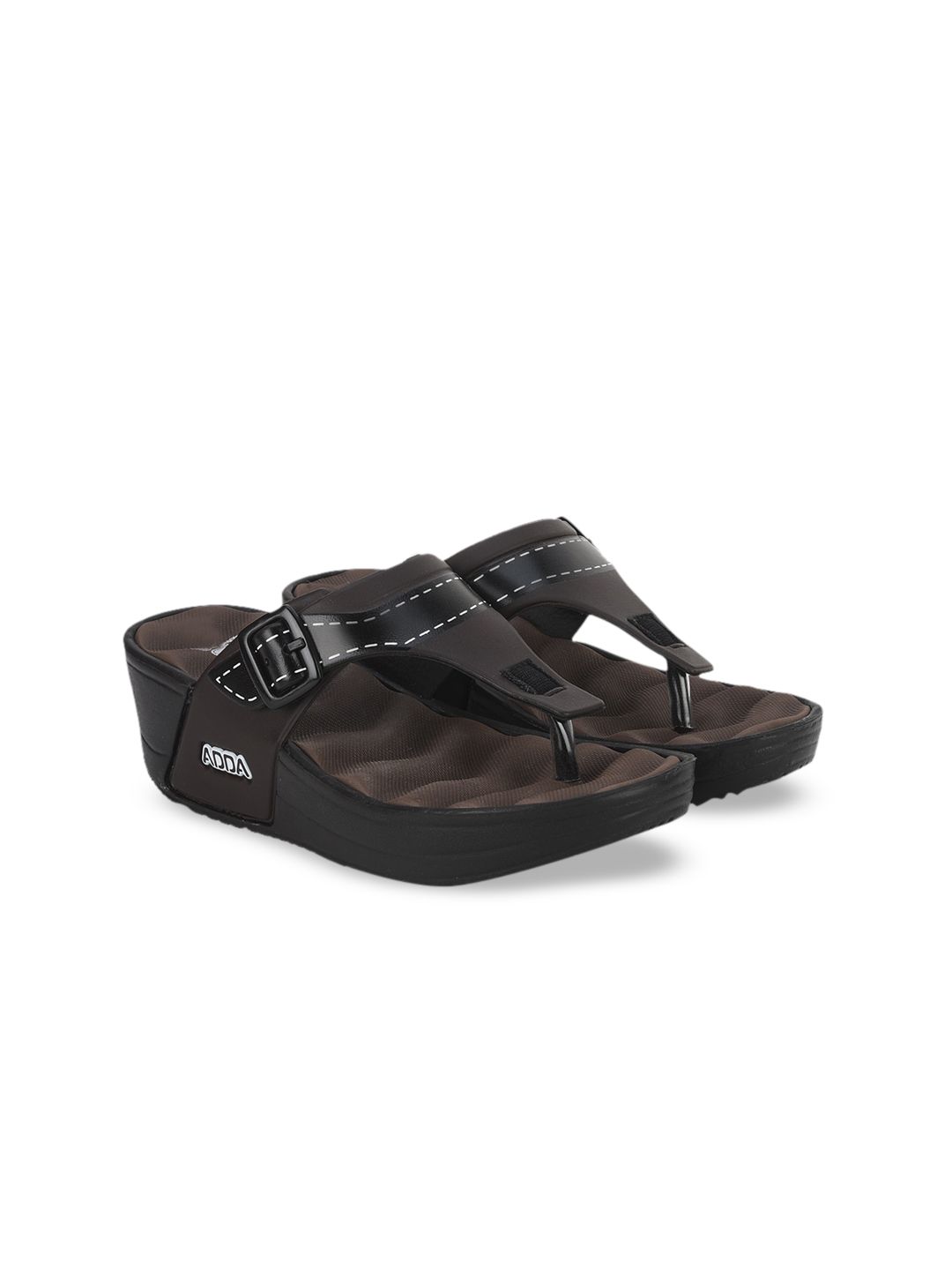 Adda Women Brown & Black Wedge Sandals Price in India