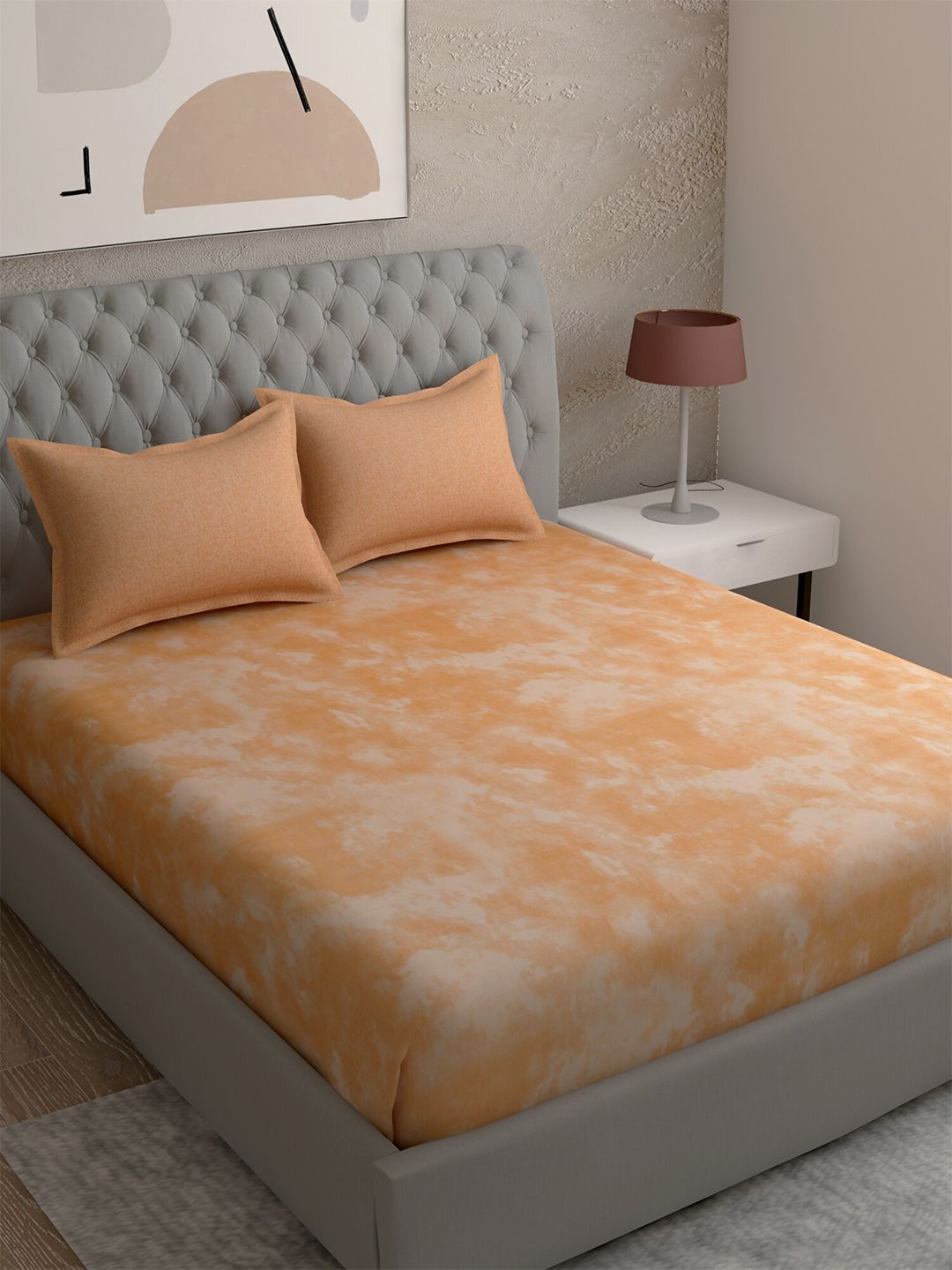 EverHOME Orange 210 TC King Bedsheet with 2 Pillow Covers Price in India