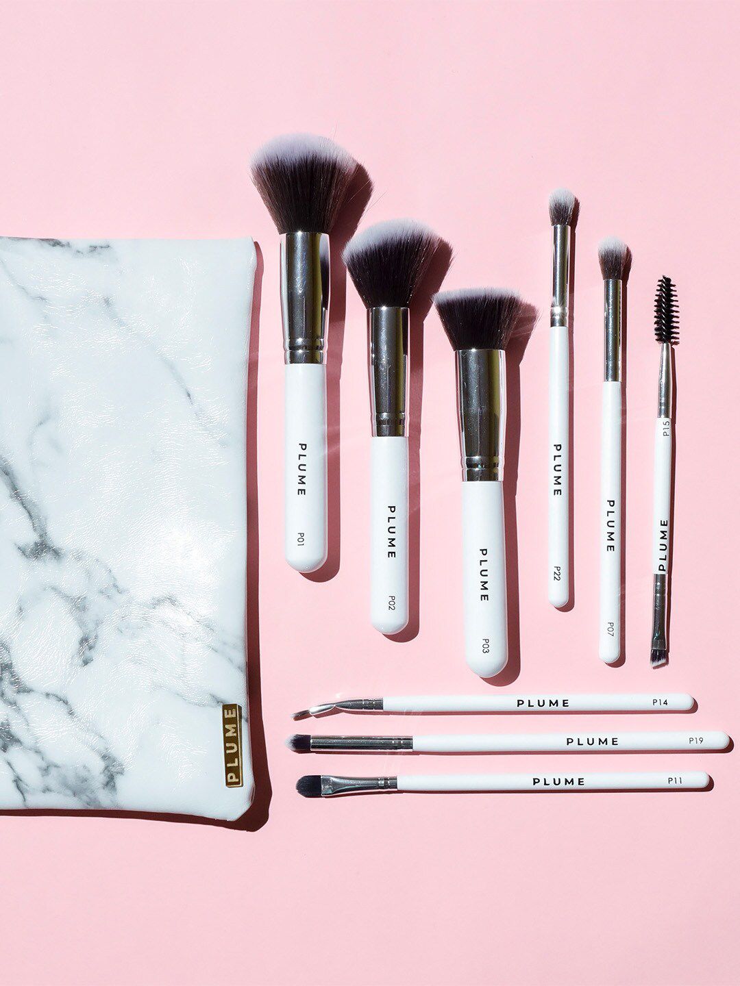 Plume Set of 9 Professional Makeup Brush with Marbelicious Makeup Pouch Price in India