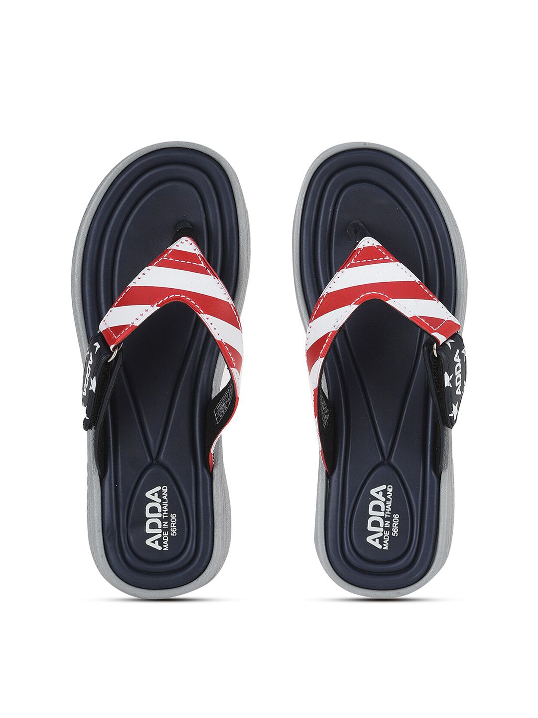 Adda Women Navy Blue & Red Striped Rubber Thong Flip-Flops Price in India