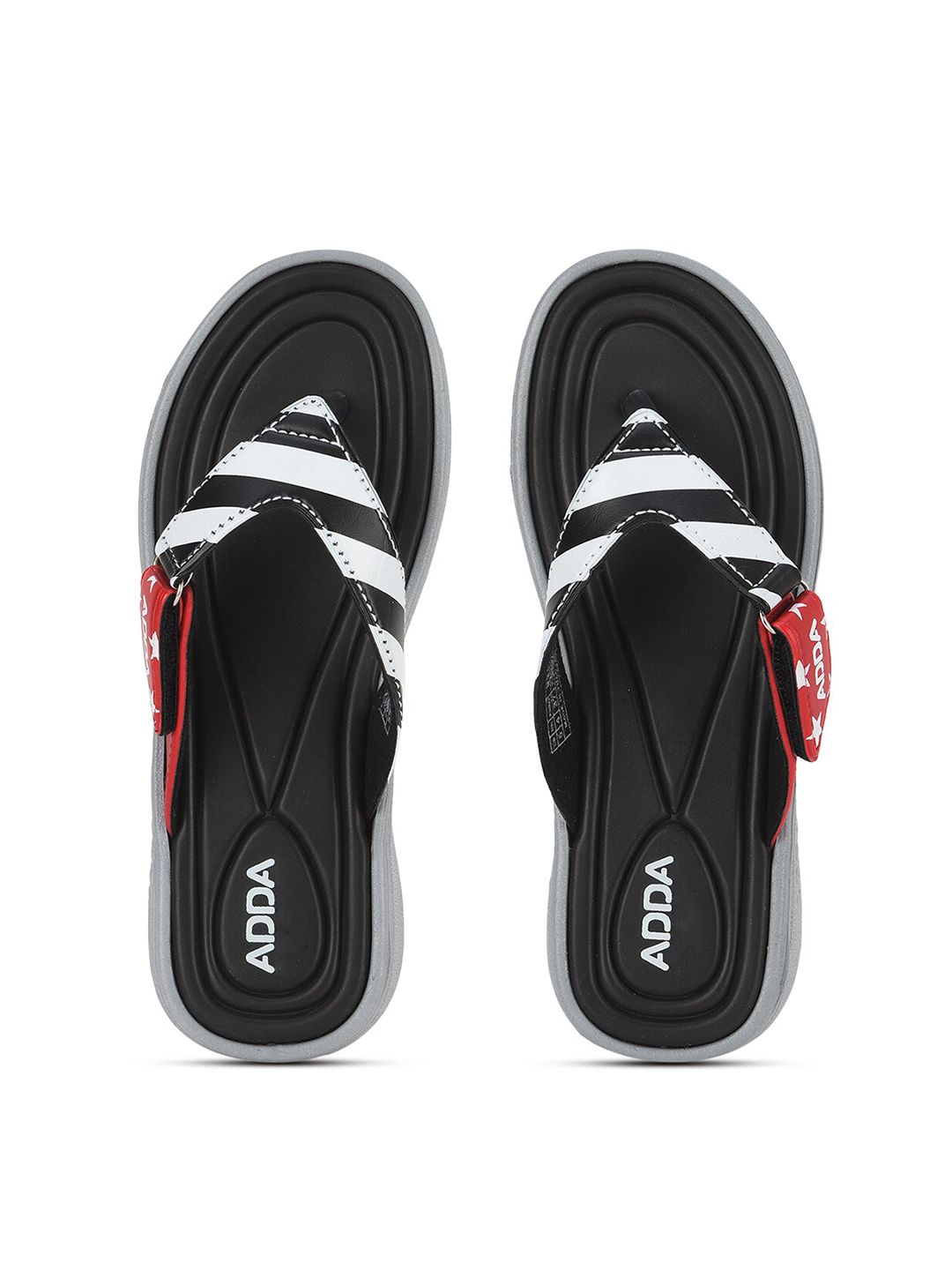 Adda Women Black & White Striped Rubber Thong Flip-Flops Price in India