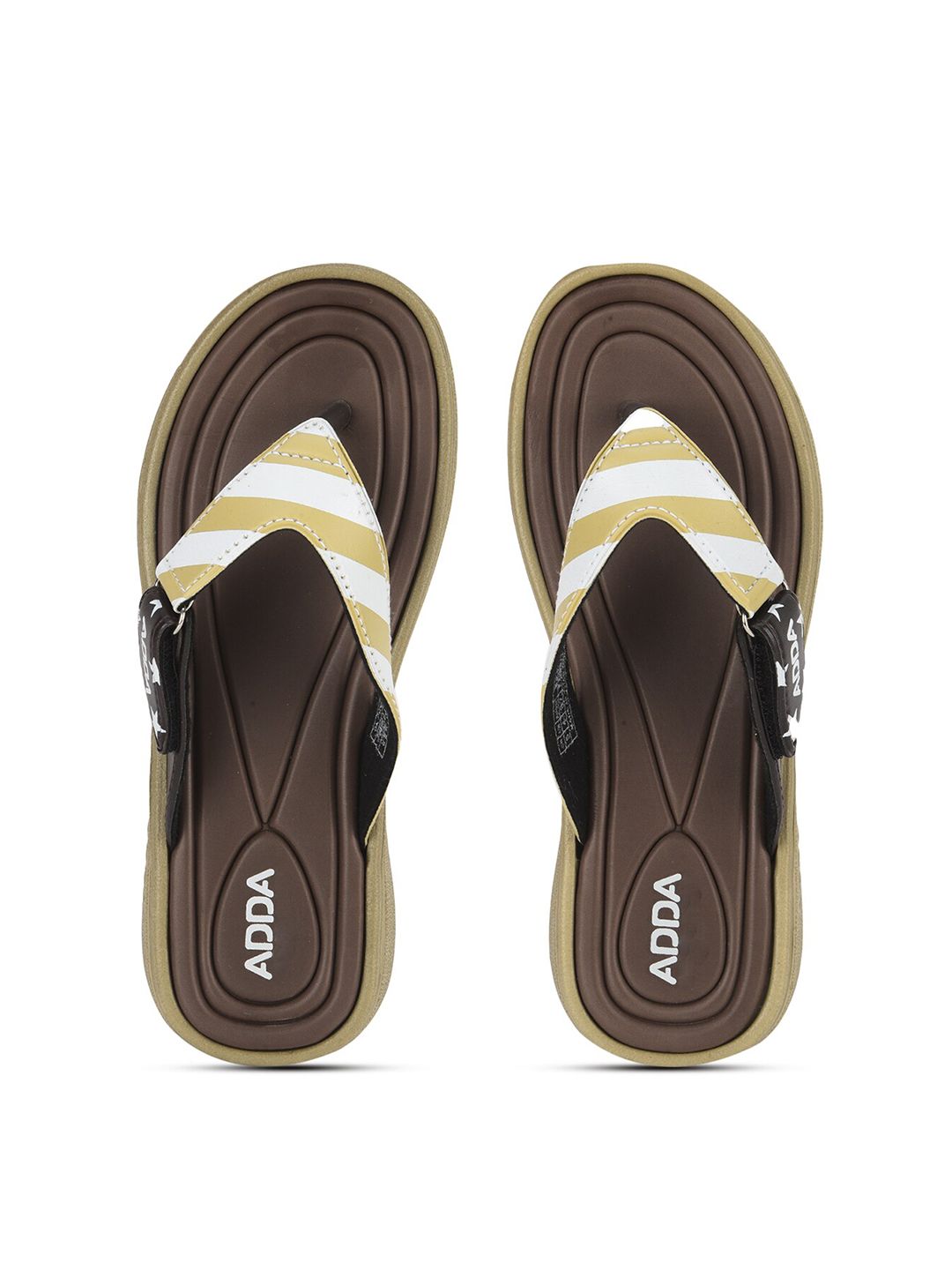 Adda Women Brown & Beige Striped Rubber Thong Flip-Flops Price in India