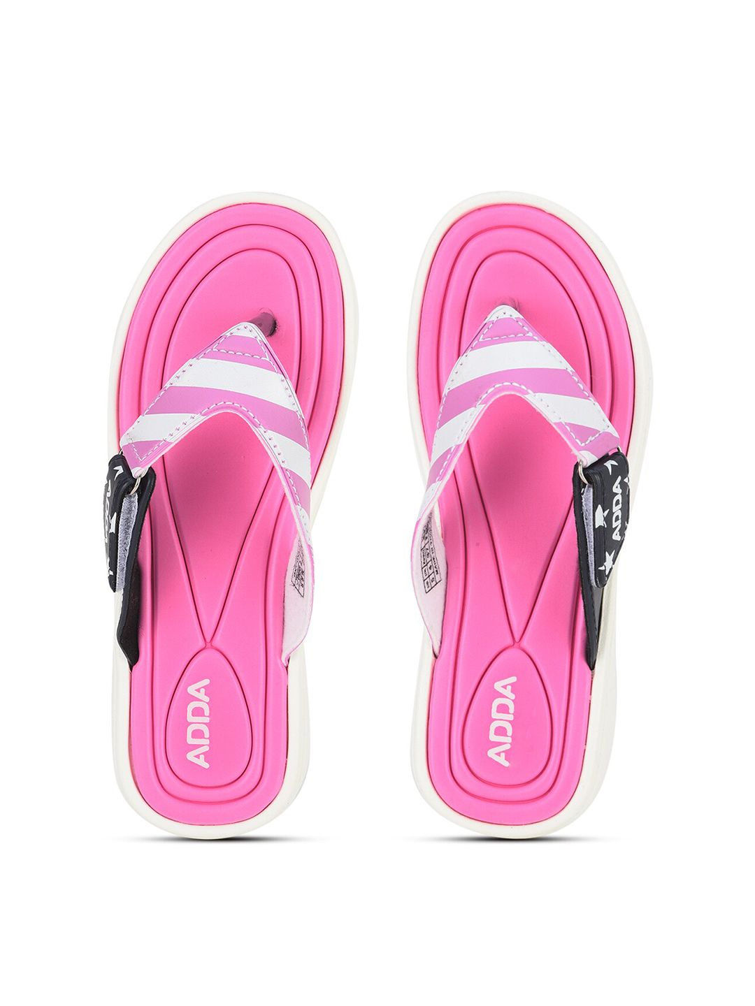 Adda Women Pink & White Striped Rubber Thong Flip-Flops Price in India