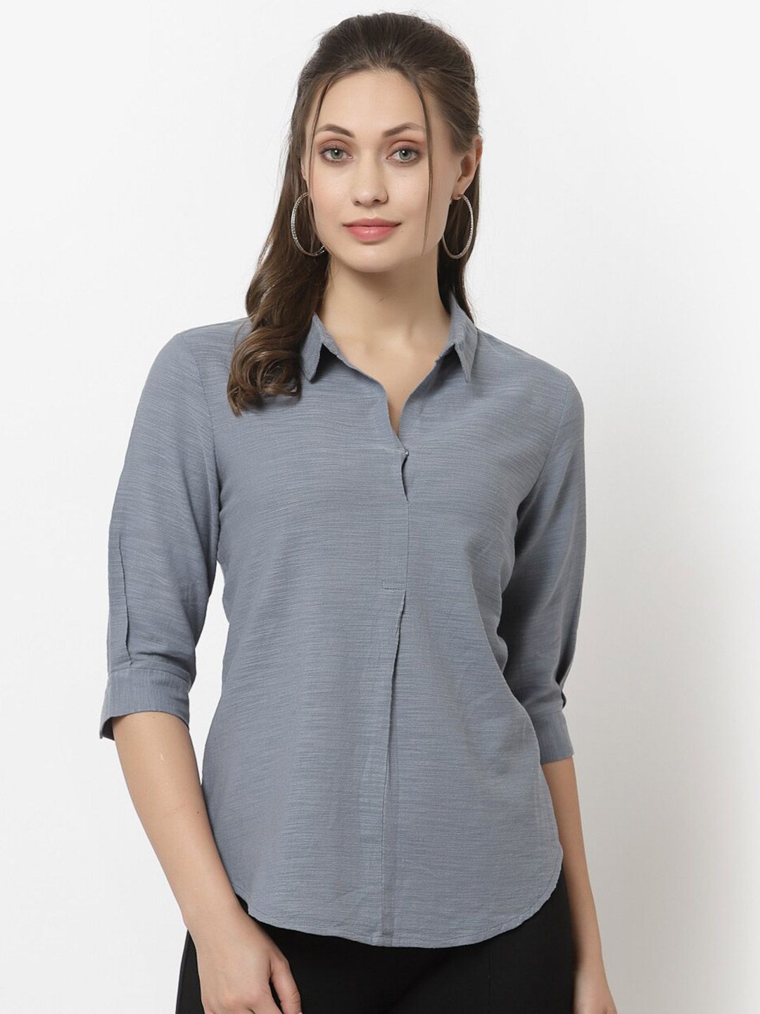Gipsy Women Grey Solid Shirt Style Top Price in India