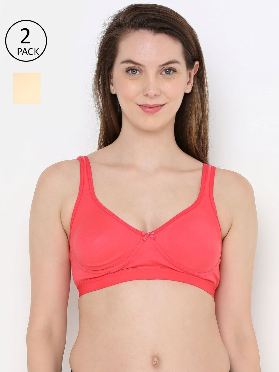 Berrys Intimatess Pack of 2 Peach-Coloured & Beige Everday Sports Bra Price in India