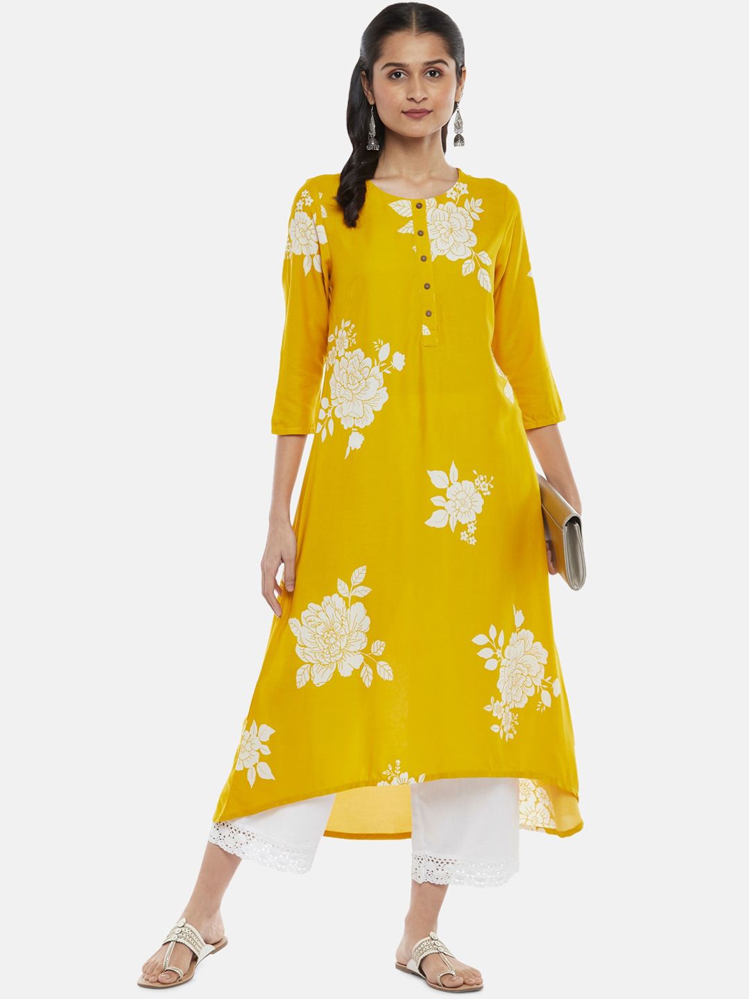 RANGMANCH BY PANTALOONS Women Yellow Floral Printed Kurta Price in India