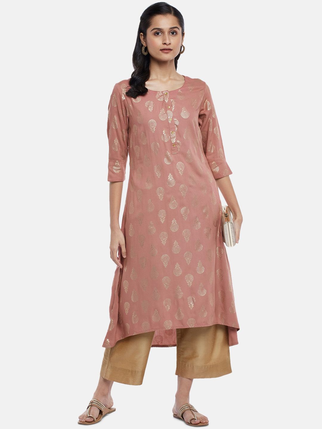 RANGMANCH BY PANTALOONS Women Mauve Ethnic Motifs Printed Kurta Price in India