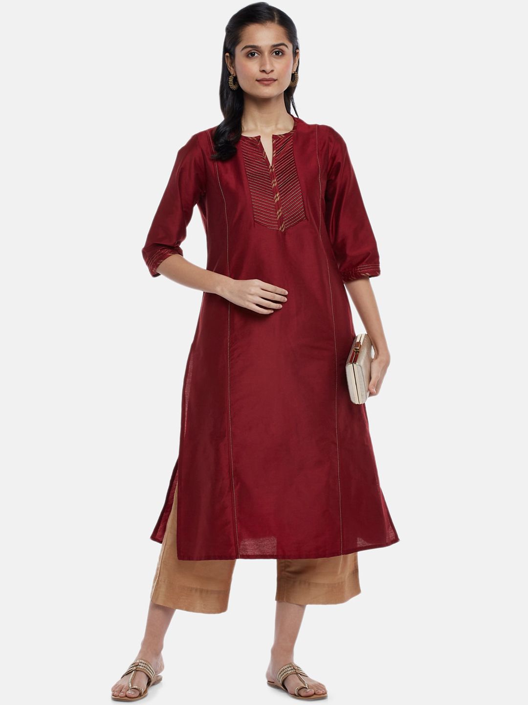 RANGMANCH BY PANTALOONS Women Maroon Solid Kurta Price in India