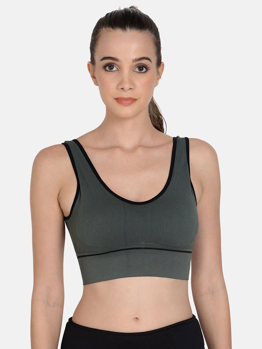 mod & shy Olive Green Non Padded Workout Sports Bra Price in India