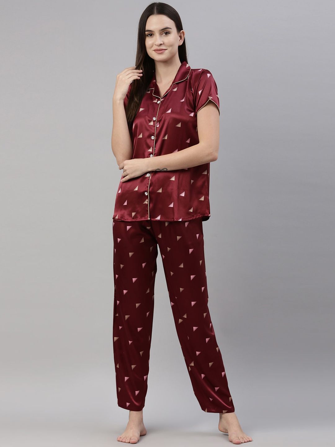 GOLDSTROMS Women Red Printed Night suit Price in India