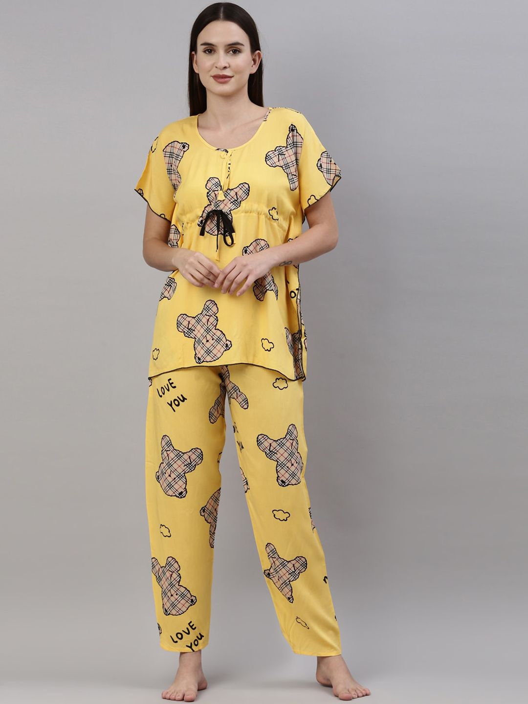 GOLDSTROMS Women Yellow & Black Printed Night suit Price in India