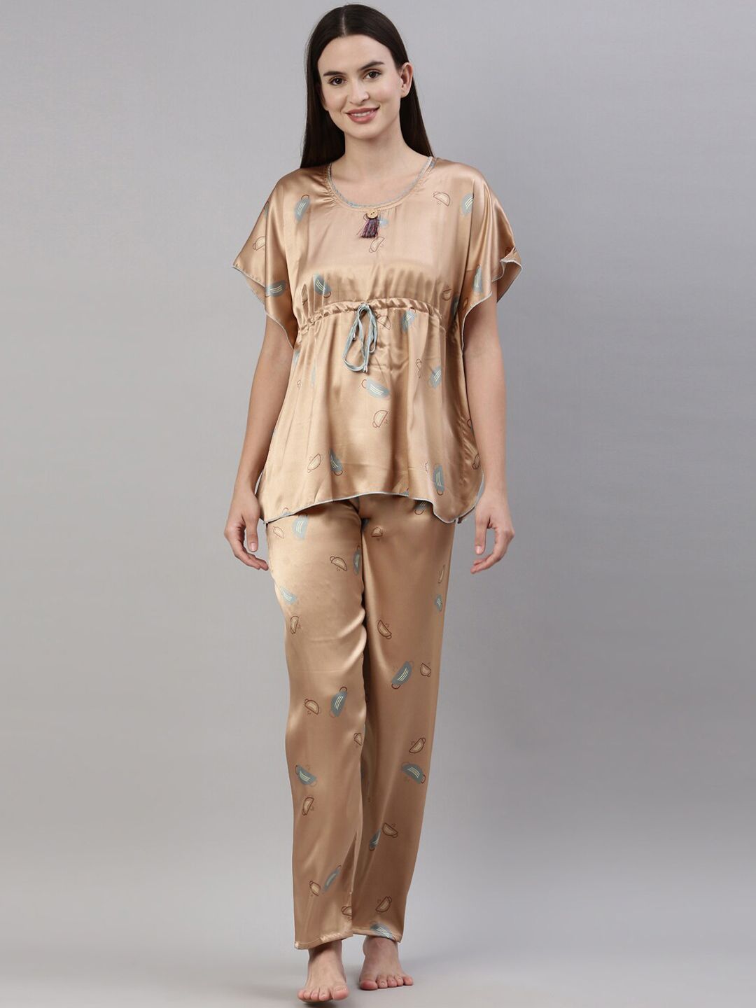 GOLDSTROMS Women Peach-Coloured & Blue Printed Night suit Price in India